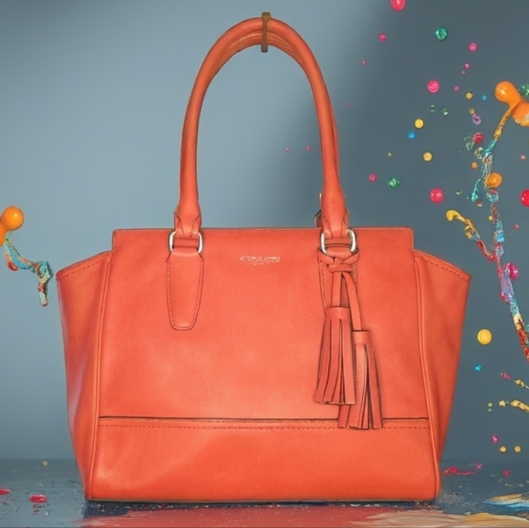 Coach Legacy Red Orange Leather Tote Bag With Tassels. Hand Bag - Picture 2 of 8